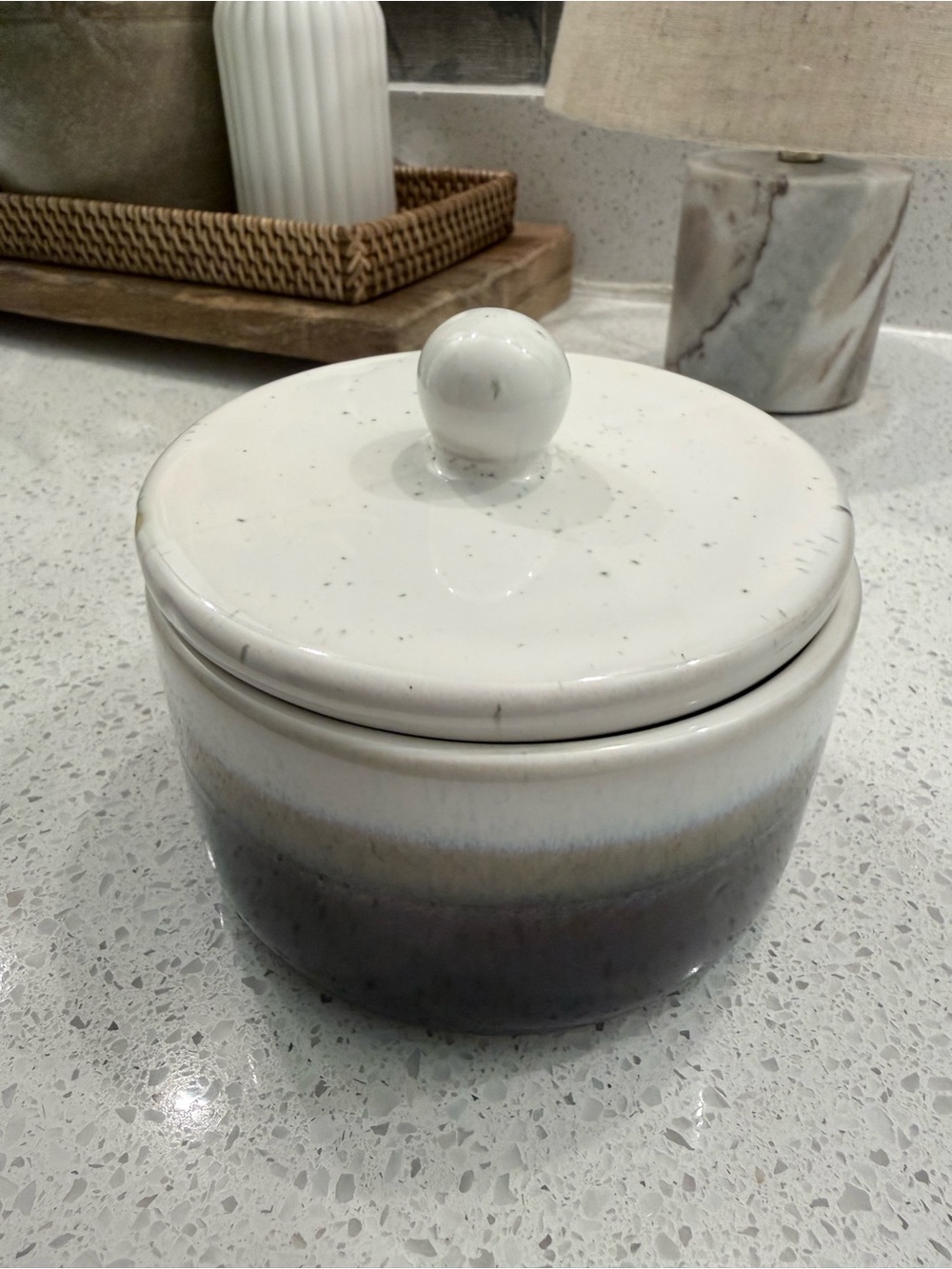 Ceramic Lidded Canister in White and Gradient Gray